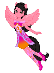 Size: 490x670 | Tagged: safe, artist:wavebreeze234, imported from derpibooru, oc, oc only, equestria girls, clothes, eyelashes, female, flying, ponied up, simple background, smiling, solo, transparent background, waving, wings