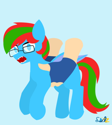 Size: 1380x1545 | Tagged: safe, artist:samsailz, imported from derpibooru, oc, oc only, bat pony, pony, angry, clothes, commission, fingerless gloves, glasses, gloves, hand, holding a pony, lineless, no pupils, screaming, solo, ych example, ych result, your character here
