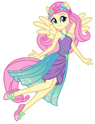 Size: 500x650 | Tagged: safe, artist:wavebreeze234, imported from derpibooru, fluttershy, equestria girls, clothes, dress, eyelashes, female, flying, ponied up, simple background, smiling, solo, transparent background