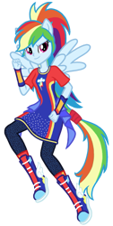 Size: 367x730 | Tagged: safe, artist:wavebreeze234, imported from derpibooru, rainbow dash, equestria girls, clothes, eyelashes, female, ponied up, simple background, skirt, smiling, solo, transparent background, wings