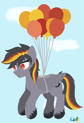 Size: 1417x2065 | Tagged: safe, artist:samsailz, imported from derpibooru, oc, oc only, oc:antilag, pegasus, pony, balloon, commission, fly away, lineless, no pupils, solo, ych example, ych result, your character here