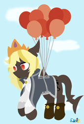 Size: 1414x2065 | Tagged: safe, artist:samsailz, imported from derpibooru, oc, oc only, original species, shark, shark pony, balloon, commission, crown, fly away, jewelry, lineless, no iris, regalia, solo, ych example, ych result, your character here