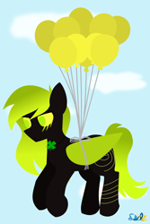 Size: 1376x2065 | Tagged: safe, artist:samsailz, imported from derpibooru, oc, oc only, pegasus, pony, balloon, commission, fly away, lineless, no pupils, solo, ych example, ych result, your character here