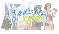 Size: 1394x809 | Tagged: safe, artist:royvdhel-art, imported from derpibooru, oc, oc only, anthro, human, pegasus, pony, advertisement, anthro with ponies, commission info, pegasus oc, wings
