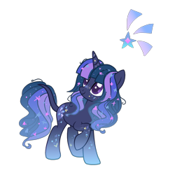 Size: 1800x1800 | Tagged: safe, artist:just-silvushka, imported from derpibooru, oc, oc only, pony, unicorn, base used, ethereal mane, eyelashes, female, horn, looking back, mare, offspring, parent:stygian, parent:twilight sparkle, parents:twigian, raised hoof, simple background, smiling, solo, starry mane, transparent background, unicorn oc