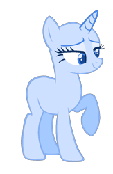 Size: 716x1099 | Tagged: safe, imported from derpibooru, oc, pony, unicorn, bald, base, eyelashes, female, horn, mare, raised hoof, show accurate, simple background, smiling, solo, transparent background, unicorn oc