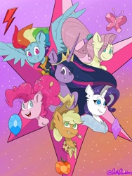 Size: 3024x4032 | Tagged: safe, artist:darkdoubloon, imported from derpibooru, applejack, fluttershy, pinkie pie, rainbow dash, rarity, twilight sparkle, alicorn, earth pony, pegasus, pony, unicorn, the last problem, applejack's hat, blushing, clothes, cowboy hat, crown, element of generosity, element of honesty, element of kindness, element of laughter, element of loyalty, element of magic, elements of harmony, hat, jewelry, mane six, older, older twilight, open mouth, ponytail, princess twilight 2.0, regalia, scarf, smiling, stars, stetson, twilight sparkle (alicorn)