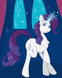 Size: 2868x3603 | Tagged: safe, artist:darkdoubloon, imported from derpibooru, rarity, pony, unicorn, chest fluff, ear fluff, eyeshadow, female, glowing, glowing horn, high res, horn, lidded eyes, looking at you, magic, makeup, mare, raised hoof, solo