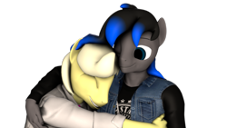 Size: 2560x1440 | Tagged: safe, artist:danny wildwolf, imported from derpibooru, oc, oc only, oc:brass melody, oc:danny wildwolf, anthro, 3d, hug, simple background, source filmmaker, transparent background