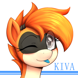 Size: 2000x2000 | Tagged: safe, alternate version, artist:anearbyanimal, imported from derpibooru, oc, oc only, oc:kiva, pony, robot, robot pony, ;p, female, gynoid, high res, looking at you, one eye closed, simple background, smiling, solo, tongue out, white background, wink, winking at you