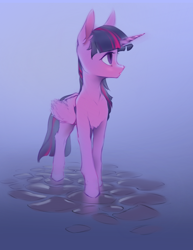 Size: 1484x1927 | Tagged: safe, artist:blue ink, imported from derpibooru, twilight sparkle, alicorn, pony, female, frown, gradient background, mare, purple background, solo, twilight sparkle (alicorn)