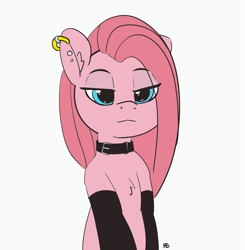 Size: 3075x3140 | Tagged: safe, anonymous artist, artist:pabbley, color edit, edit, imported from derpibooru, pinkie pie, earth pony, pony, chest fluff, collar, colored, cute, cuteamena, ear piercing, earring, female, flat colors, high res, jewelry, lidded eyes, mare, piercing, pinkamena diane pie, simple background, sketch, solo, unofficial edits thread, white background