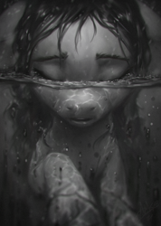 Size: 771x1080 | Tagged: safe, artist:assasinmonkey, imported from derpibooru, sunny starscout, earth pony, pony, black and white, g5, grayscale, monochrome, my little pony: a new generation, solo, submerged, underwater, water