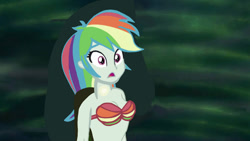 Size: 1280x721 | Tagged: safe, artist:devinquinnart, imported from derpibooru, rainbow dash, mermaid, equestria girls, 1000 hours in ms paint, bra, breasts, cleavage, crossover, now sing, seashell bra, the little mermaid