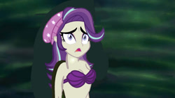 Size: 1280x723 | Tagged: safe, artist:devinquinnart, imported from derpibooru, starlight glimmer, mermaid, equestria girls, 1000 hours in ms paint, bra, breasts, busty starlight glimmer, cleavage, crossover, mermaidized, seashell bra, species swap, the little mermaid