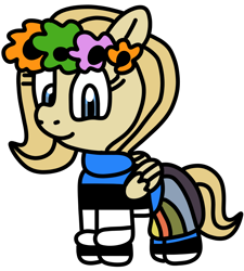 Size: 900x1000 | Tagged: safe, artist:jadeharmony, imported from derpibooru, oc, oc only, oc:cornflower meadow, pegasus, pony, chibi, clothes, estonia, female, floral head wreath, flower, mare, simple background, skirt, socks, solo, striped socks, sweater, transparent background, wings