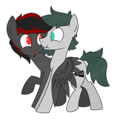 Size: 2000x2000 | Tagged: safe, artist:superderpybot, imported from ponybooru, oc, oc:pencil pusher, oc:serenity, earth pony, pegasus, earth pony oc, hug, pegasus oc, scrunchy face, simple background, transparent background, winghug, wings