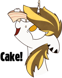 Size: 1143x1433 | Tagged: safe, artist:superderpybot, imported from ponybooru, oc, oc only, oc:srok, unicorn, bust, cake, food, horn, open mouth, simple background, transparent background, unicorn oc