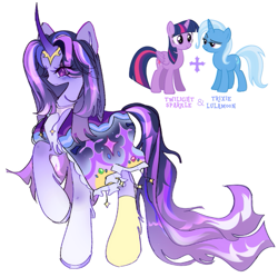 Size: 943x941 | Tagged: safe, artist:fewaucchi, imported from derpibooru, trixie, twilight sparkle, oc, alicorn, female, lesbian, magical lesbian spawn, offspring, parent:trixie, parent:twilight sparkle, parents:twixie, shipping, simple background, twilight sparkle (alicorn), twixie, white background