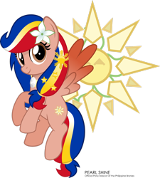 Size: 2323x2581 | Tagged: safe, artist:jhayarr23, imported from derpibooru, oc, oc only, oc:pearl shine, pegasus, pony, flying, high res, looking at you, nation ponies, philippines, ponified, simple background, solo, transparent background