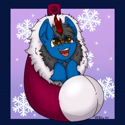 Size: 3072x3072 | Tagged: safe, artist:zackwhitefang, imported from derpibooru, oc, oc only, kirin, chibi, christmas, clothes, commission, cute, digital art, high res, holiday, horn, kirin oc, male, ocbetes, open mouth, snow, snowflake, socks, solo, ych result