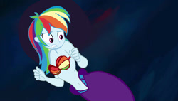 Size: 1280x727 | Tagged: safe, artist:devinquinnart, imported from derpibooru, rainbow dash, mermaid, equestria girls, 1000 hours in ms paint, belly, belly button, bra, crossover, fish tail, gritted teeth, mermaid tail, mermaidized, scared, seashell bra, species swap, tail, the little mermaid