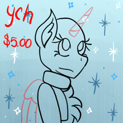 Size: 400x400 | Tagged: safe, artist:mintymelody, imported from derpibooru, pony, chest fluff, clothes, commission, icon, scarf, smiling, solo, ych example, your character here