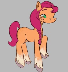 Size: 1281x1358 | Tagged: safe, artist:cutegargoyle, imported from derpibooru, sunny starscout, earth pony, pony, colored sketch, g5, gray background, my little pony: a new generation, raised hoof, simple background, sketch, smiling, solo