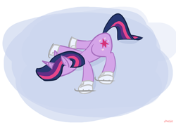 Size: 1554x1107 | Tagged: safe, artist:purblehoers, imported from derpibooru, twilight sparkle, pony, unicorn, faceplant, female, ice, ice skates, ice skating, lying down, mare, prone, simple background, solo, unicorn twilight