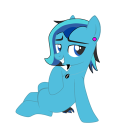 Size: 1260x1260 | Tagged: safe, artist:djmatinext, artist:mint-light, editor:notxweeb, imported from derpibooru, oc, oc only, oc:blue harmony, earth pony, pony, derpibooru community collaboration, 2022 community collab, base used, beard, collar, ear piercing, facial hair, photo, piercing, simple background, sitting, smiling, solo, transparent background