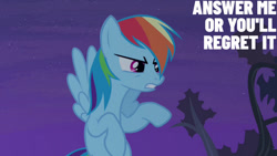 Size: 1280x720 | Tagged: safe, edit, edited screencap, editor:quoterific, imported from derpibooru, screencap, rainbow dash, pegasus, pony, bats!, season 4, female, flying, frown, mare, night, solo, spread wings, teeth, wings