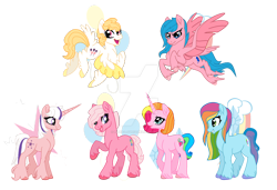 Size: 1280x878 | Tagged: safe, artist:hate-love12, imported from derpibooru, firefly, pinkie pie (g3), rainbow dash (g3), rarity (g3), surprise, twilight, pony, deviantart watermark, g1, g1 to g5, g3, g3 to g5, g5, g5 concept leak style, generation leap, obtrusive watermark, princess rarity, simple background, transparent background, unshorn fetlocks, watermark