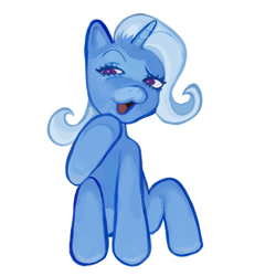 Size: 1100x1100 | Tagged: safe, artist:cutegargoyle, imported from derpibooru, trixie, pony, unicorn, :3, hoof on chin, raised eyebrow, simple background, solo, white background