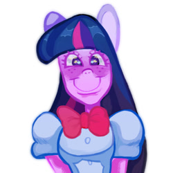 Size: 600x600 | Tagged: safe, artist:cutegargoyle, imported from derpibooru, twilight sparkle, equestria girls, bust, pony ears, simple background, smiling, solo, white background