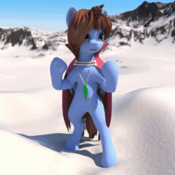 Size: 600x600 | Tagged: safe, artist:snecy, imported from derpibooru, oc, oc only, oc:bizarre song, pegasus, pony, 3d, animated, bipedal, gif, male, mountain, snow, solo