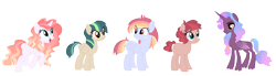 Size: 1968x542 | Tagged: safe, artist:tragedy-kaz, imported from derpibooru, oc, oc only, alicorn, earth pony, pony, unicorn, alicorn oc, base used, earth pony oc, eyelashes, freckles, horn, looking back, open mouth, simple background, smiling, transparent background, unicorn oc, wings