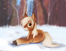 Size: 1500x1158 | Tagged: safe, artist:anonymous, imported from derpibooru, oc, oc only, oc:sleighride, pony, looking at you, male, snow, snowpony (species), solo, stallion, unshorn fetlocks, yakutian horse