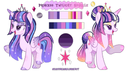 Size: 2800x1600 | Tagged: safe, artist:just-silvushka, imported from derpibooru, twilight sparkle, alicorn, pony, alternate design, alternate hairstyle, base used, ethereal mane, eyelashes, female, hair bun, hoof polish, jewelry, makeup, mare, raised hoof, reference sheet, simple background, smiling, starry mane, tiara, transparent background, twilight sparkle (alicorn)