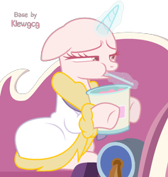 Size: 1094x1153 | Tagged: safe, artist:klewgcg, imported from derpibooru, oc, oc only, pony, unicorn, bald, base, clothes, couch, eating, eyelashes, female, floppy ears, food, glowing, glowing horn, hoof hold, horn, ice cream, magic, mare, robes, sad, simple background, solo, telekinesis, transparent background, underhoof, unicorn oc