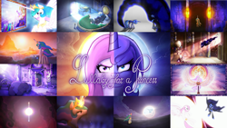 Size: 1280x720 | Tagged: safe, artist:warpout, editor:quoterific, imported from derpibooru, nightmare moon, princess celestia, princess luna, alicorn, pony, lullaby for a princess, eyes closed, female, mare, spread wings, wings