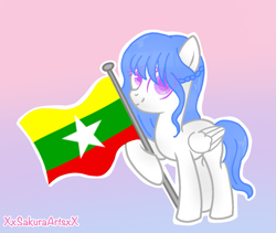 Size: 973x821 | Tagged: safe, artist:xxsakuraartsxx, imported from derpibooru, oc, oc only, pegasus, pony, base used, female, flag, myanmar, solo