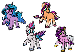 Size: 1280x886 | Tagged: safe, artist:sallindaemon, imported from derpibooru, izzy moonbow, pipp petals, sunny starscout, zipp storm, earth pony, pegasus, pony, unicorn, female, g5, mare, my little pony: a new generation, simple background, transparent background