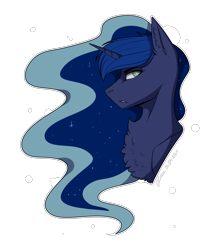 Size: 1734x2061 | Tagged: safe, artist:lunciakkk, imported from derpibooru, princess luna, alicorn, pony, bust, chest fluff, female, portrait, simple background, solo, transparent background