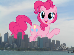 Size: 1604x1200 | Tagged: safe, artist:dashiesparkle, artist:thegiantponyfan, imported from derpibooru, pinkie pie, earth pony, pony, australia, female, giant pinkie pie, giant pony, giant/macro earth pony, giantess, highrise ponies, irl, macro, mare, mega giant, photo, ponies in real life, sydney