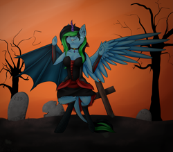 Size: 2125x1865 | Tagged: safe, artist:lunciakkk, imported from derpibooru, oc, alicorn, clothes, collar, commission, cross, gravestone, graveyard