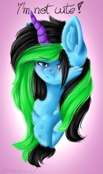 Size: 503x849 | Tagged: safe, artist:lunciakkk, imported from derpibooru, oc, oc only, pony, unicorn, blatant lies, bust, commission, i'm not cute, portrait, solo