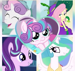 Size: 639x603 | Tagged: safe, imported from derpibooru, fluttershy, princess celestia, princess flurry heart, starlight glimmer, sweetie belle, alicorn, earth pony, human, pony, unicorn, equestria girls, clothes, collage, costume, food, grapes