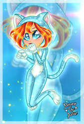 Size: 1618x2395 | Tagged: safe, artist:noreentheartist, imported from derpibooru, cat, equestria girls, animal costume, barely eqg related, base used, bloom (winx club), cat costume, cat ears, cat tail, catsuit, clothes, costume, crossover, equestria girls style, equestria girls-ified, gloves, kigurumi, looking at you, nintendo, paw gloves, paws, super mario 3d world, super mario bros., tail, winx club