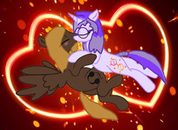 Size: 1119x816 | Tagged: safe, artist:mellow91, imported from derpibooru, oc, oc only, oc:glass sight, oc:mellow rhythm, pegasus, pony, unicorn, beard, blushing, couple, cute, duo, embrace, eyes closed, facial hair, female, glasses, heart, horn, kissing, love, making out, male, mare, oc x oc, ocbetes, pegasus oc, shipping, spread wings, stallion, straight, unicorn oc, wings