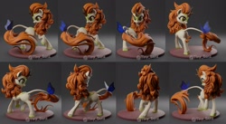 Size: 2732x1493 | Tagged: safe, artist:tinybenz, imported from derpibooru, autumn blaze, butterfly, kirin, 3d, craft, cute, eyelashes, female, figurine, hock fluff, hoof fluff, leonine tail, multiple angles, open mouth, photo, raised hoof, raised leg, scales, sculpture, signature, simple background, smiling, solo, tail, turnaround, unshorn fetlocks, video in description, yellow eyes